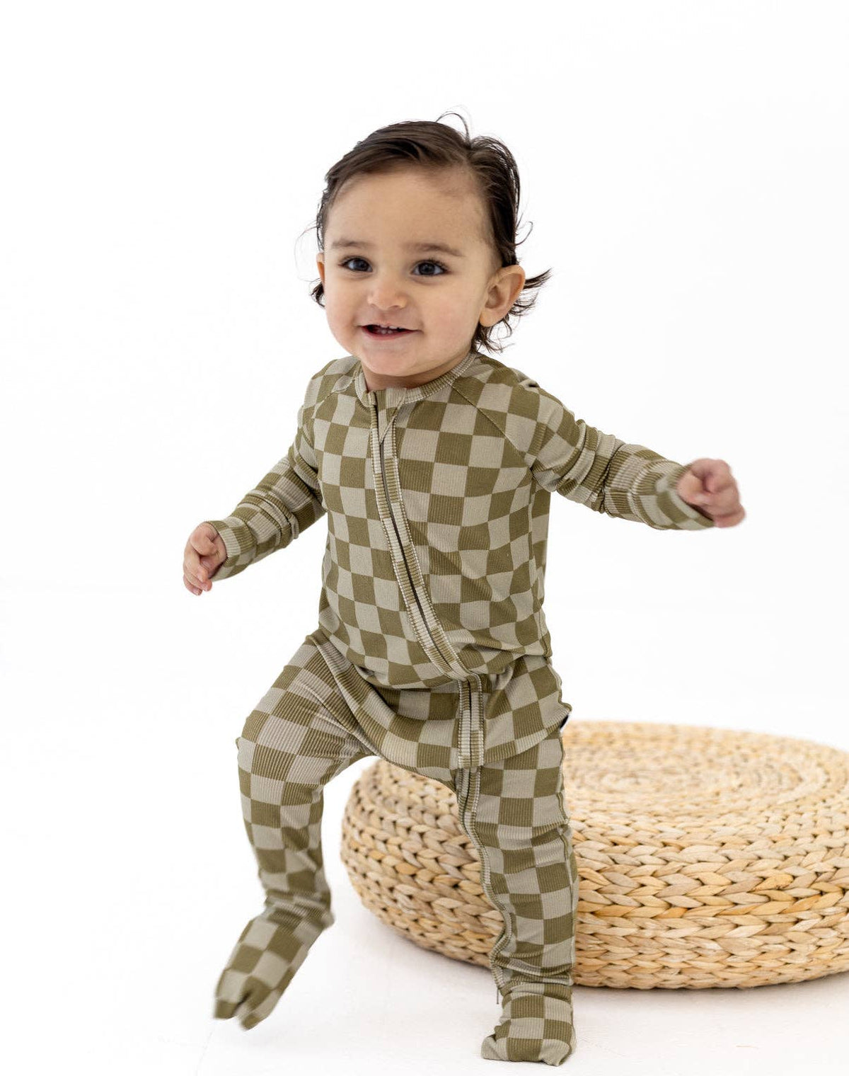 Sage Check Zip Romper